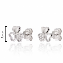 PENDIENTES PLATA 925 RODIADA TRÉBOL 3 HOJAS CIRCONITAS 8MM